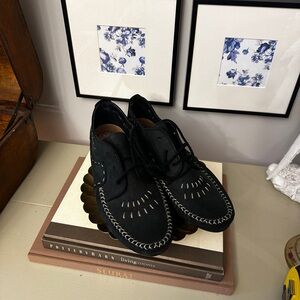 Hush Puppies Womens Moccasin Flat Shoes Black Leather Lace Up Low Top 10W